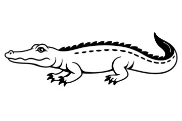 crocodile silhouette line art vector illustration with a white background