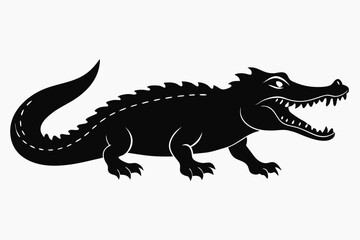 crocodile silhouette line art vector illustration with a white background