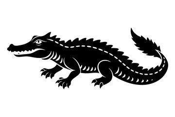 crocodile silhouette line art vector illustration with a white background