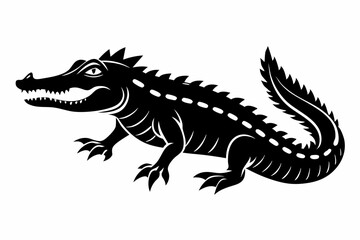 crocodile silhouette line art vector illustration with a white background