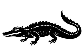 crocodile silhouette line art vector illustration with a white background