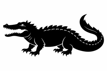crocodile silhouette line art vector illustration with a white background