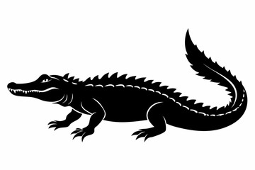 crocodile silhouette line art vector illustration with a white background