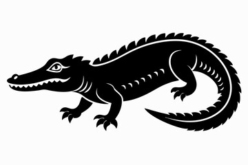 crocodile silhouette line art vector illustration with a white background
