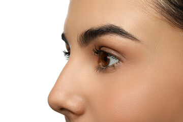 Closeup view of woman with brown eyes
