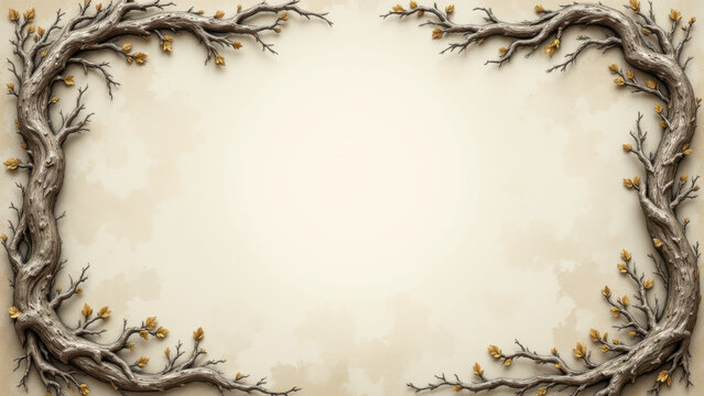 A religious-themed picture with a tree branch frame and an inspirational quote.