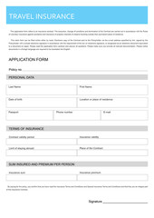 Travel insurance application form with places to fill in