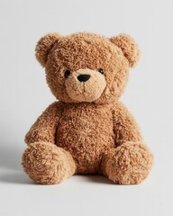 Obraz premium Brown Teddy Bear Isolated on White Background with Soft Shadows and Copy Space