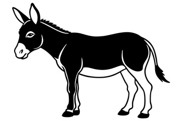 donkey silhouette line art vector illustration with a white background