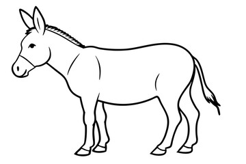 donkey silhouette line art vector illustration with a white background