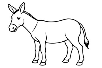 donkey silhouette line art vector illustration with a white background