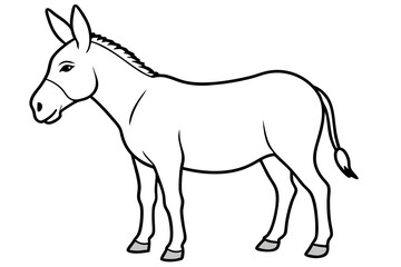 donkey silhouette line art vector illustration with a white background