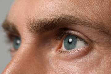 Closeup view of man with blue eyes
