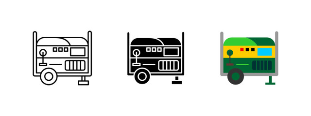 Portable power generator icon. Mobile electricity source vector illustration. Backup energy equipment symbol. Industrial emergency supply sign. Standby voltage electric concept.