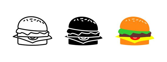 Burger icon. Fast food vector illustration. Sandwich with beef symbol. Restaurant snack sign. Cheeseburger pictogram. Delicious meal concept.