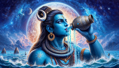 Lord Shiva Drinking Halahala Poison During Samudra Manthan