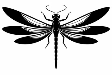dragonfly silhouette line art vector illustration with a white background
