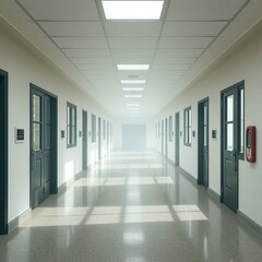 Ethereal Embrace of a Foggy School Corridor