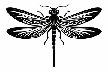 dragonfly silhouette line art vector illustration with a white background