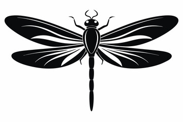dragonfly silhouette line art vector illustration with a white background