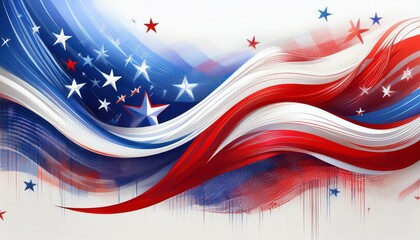 Fototapeta premium USA colors, stars and stripes amercian flag abstract bright design Independence Day modern white background 