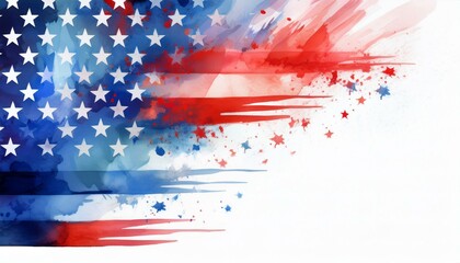 USA colors, stars and stripes amercian flag abstract bright design Independence Day modern white background 