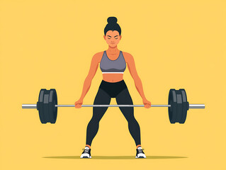 A girl doing workout lifting barbell illustration