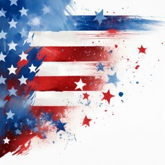 USA colors, stars and stripes amercian flag abstract bright design Independence Day modern white background 