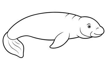 dugong silhouette line art vector illustration with a white background