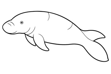 Naklejka premium dugong silhouette line art vector illustration with a white background