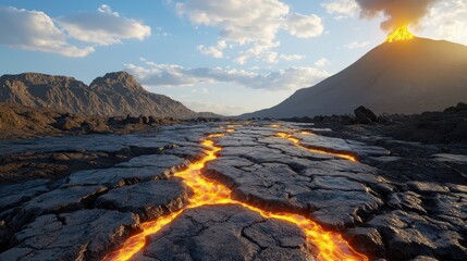 Naklejka premium Volcanic eruption mountain range landscape photography natural disasters aerial view eruptive forces