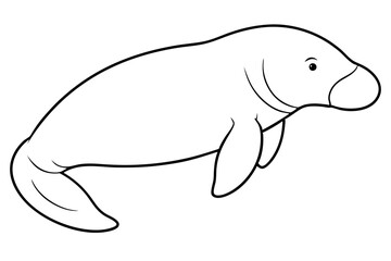 dugong silhouette line art vector illustration with a white background