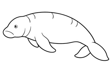 dugong silhouette line art vector illustration with a white background