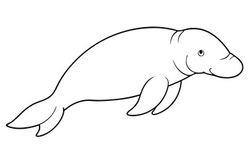 dugong silhouette line art vector illustration with a white background