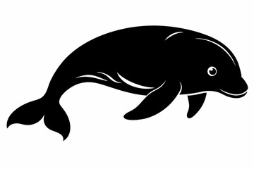 dugong silhouette line art vector illustration with a white background