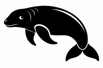 dugong silhouette line art vector illustration with a white background