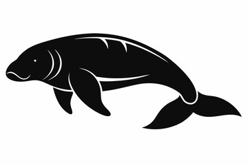 dugong silhouette line art vector illustration with a white background