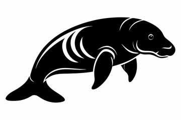 dugong silhouette line art vector illustration with a white background