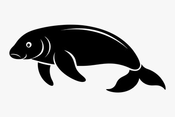 dugong silhouette line art vector illustration with a white background