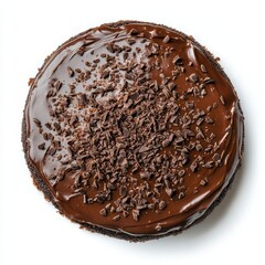Delicious Chocolate Cake with Rich Ganache Frosting on Minimalist White Background