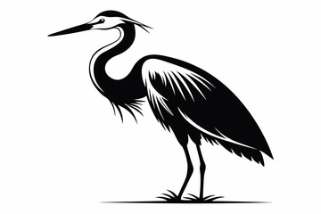egret silhouette line art vector illustration with a white background