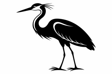 egret silhouette line art vector illustration with a white background