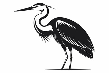 egret silhouette line art vector illustration with a white background