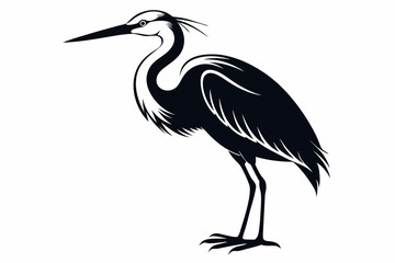 egret silhouette line art vector illustration with a white background