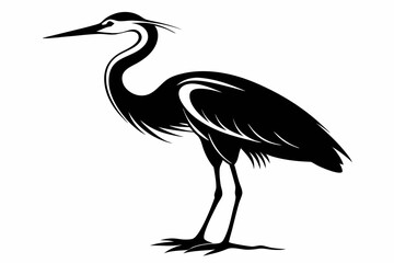 egret silhouette line art vector illustration with a white background