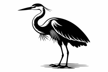 egret silhouette line art vector illustration with a white background