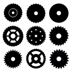 A set of various saw blade silhouettes, perfect for industrial, construction, or DIY projects.