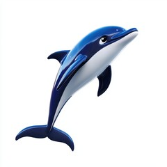 Fototapeta premium Playful dolphin with a sleek blue body jumping, isolated on white background