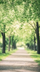 Dreamy Spring Park Scene with Bokeh Lights Filtering Through Blur Green Trees