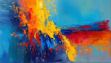 a painting of a blue and orange abstract painting